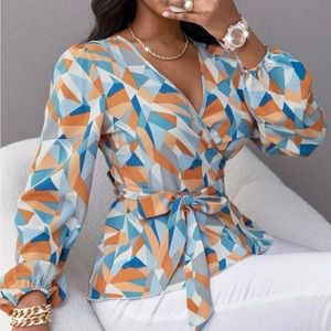 Printed Belted Blouse